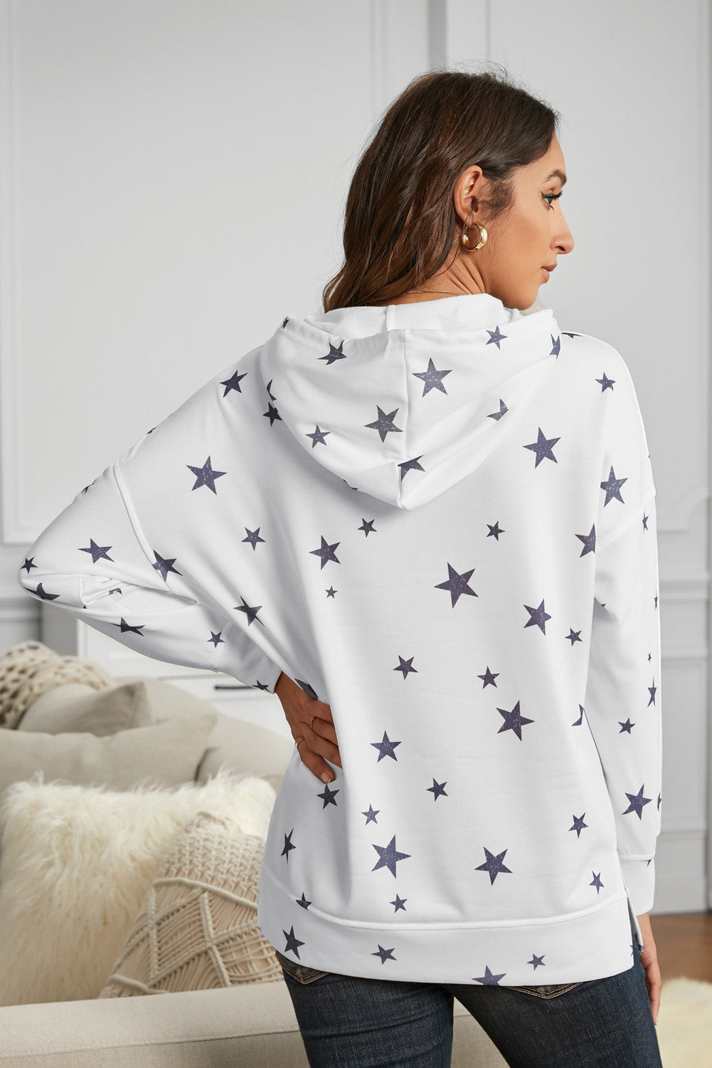 Star Print Long Sleeve Hoodie